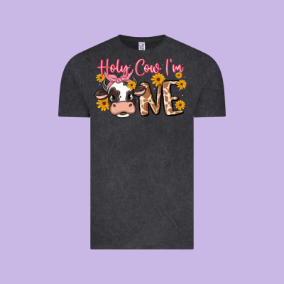 Holy Cow I'm One Vintage Tee Designed By Maliassmallbusiness
