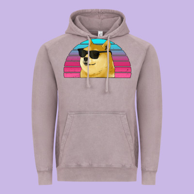 Doge Coin Bitcoin Hodl Retro Sunset Vintage Hoodie Designed By Jasminsmagicworld