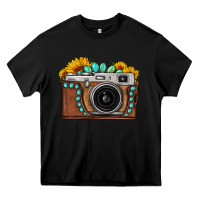 Black Sunflower Gemstone Vintage Camera Heavy Core Tee - FaDigitalArtStudio
