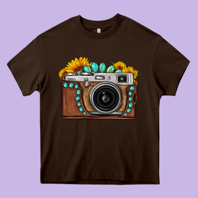 Sunflower Gemstone Vintage Camera Heavy Core Tee Designed By Fadigitalartstudio
