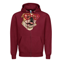 Burgundy English bulldog with love glass Zipper Hoodie - RanaPortraitStore