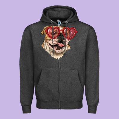 English Bulldog With Love Glass Zipper Hoodie Designed By Ranaportraitstore