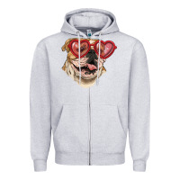 Heather Grey English bulldog with love glass Zipper Hoodie - RanaPortraitStore