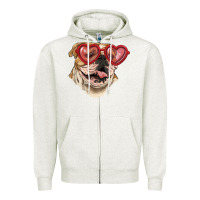 Oatmeal Heather English bulldog with love glass Zipper Hoodie - RanaPortraitStore