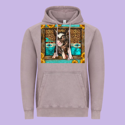Western Cute Pig Vintage Hoodie Designed By Lillyallendesigns