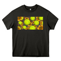 Asphalt tennis ball with sunflower and racket  licence plato Heavy Core Tee - BarkalooDesign