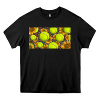 Black tennis ball with sunflower and racket  licence plato Heavy Core Tee - BarkalooDesign
