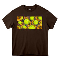 Chocolate Brown tennis ball with sunflower and racket  licence plato Heavy Core Tee - BarkalooDesign