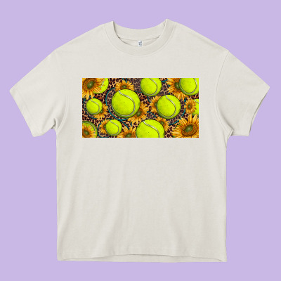 Tennis Ball With Sunflower And Racket  Licence Plato Heavy Core Tee Designed By Barkaloodesign