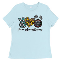 Baby Blue peace love racing Ladies Tee - CowhideDigitalArt
