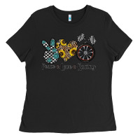 Black peace love racing Ladies Tee - CowhideDigitalArt