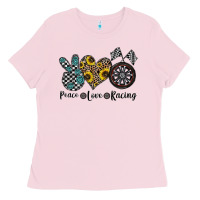 Bubblegum Pink peace love racing Ladies Tee - CowhideDigitalArt