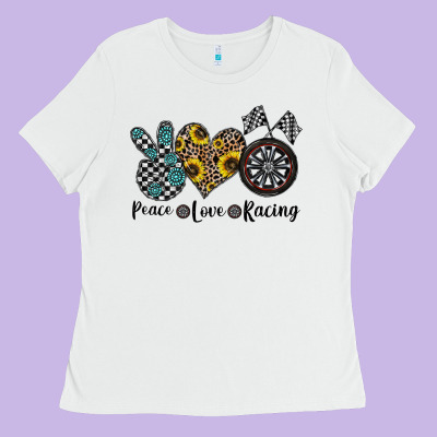 Peace Love Racing Ladies Tee Designed By Cowhidedigitalart