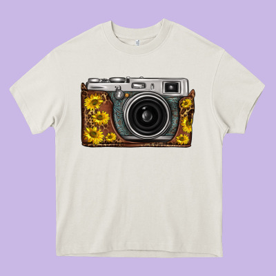 Sunflower Leopard Vintage Camera Heavy Core Tee Designed By Fadigitalartstudio