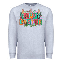 Heather Grey Happy Easter with plate letters Easter Day Premium Sweatshirt - HowdyJamesFarm
