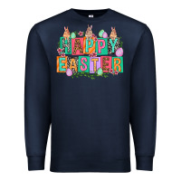 Navy Happy Easter with plate letters Easter Day Premium Sweatshirt - HowdyJamesFarm