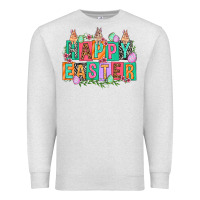 Oatmeal Heather Happy Easter with plate letters Easter Day Premium Sweatshirt - HowdyJamesFarm