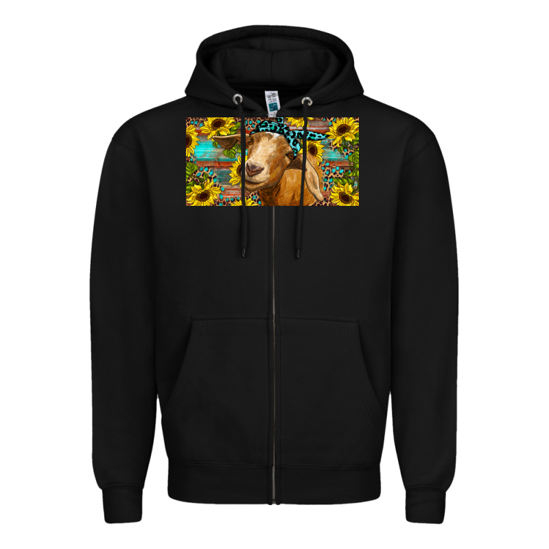 Goat With Sunflowers And Leopard Zipper Hoodie by RanaPortraitStore | Teevron