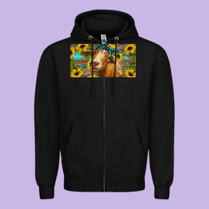 Goat With Sunflowers And Leopard Zipper Hoodie Designed By Ranaportraitstore