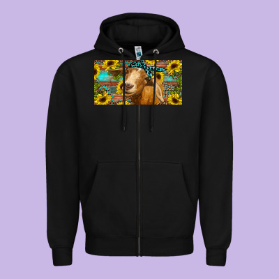 Goat With Sunflowers And Leopard Zipper Hoodie Designed By Ranaportraitstore