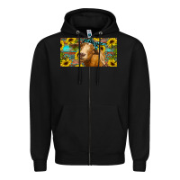 Black Goat with sunflowers and leopard Zipper Hoodie - RanaPortraitStore