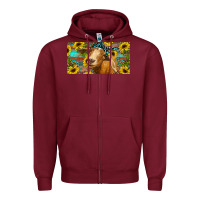 Burgundy Goat with sunflowers and leopard Zipper Hoodie - RanaPortraitStore
