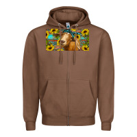 Chestnut Goat with sunflowers and leopard Zipper Hoodie - RanaPortraitStore
