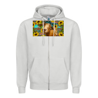 Dove Grey Goat with sunflowers and leopard Zipper Hoodie - RanaPortraitStore