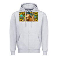 Heather Grey Goat with sunflowers and leopard Zipper Hoodie - RanaPortraitStore
