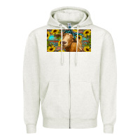 Oatmeal Heather Goat with sunflowers and leopard Zipper Hoodie - RanaPortraitStore