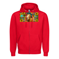 Red Goat with sunflowers and leopard Zipper Hoodie - RanaPortraitStore