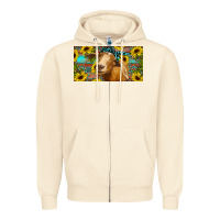 Sandshell Goat with sunflowers and leopard Zipper Hoodie - RanaPortraitStore