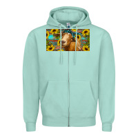 Seafoam Goat with sunflowers and leopard Zipper Hoodie - RanaPortraitStore