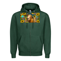 Sports Green Goat with sunflowers and leopard Zipper Hoodie - RanaPortraitStore