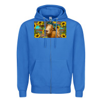 True Royal Goat with sunflowers and leopard Zipper Hoodie - RanaPortraitStore