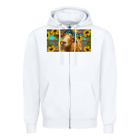 White Goat with sunflowers and leopard Zipper Hoodie - RanaPortraitStore
