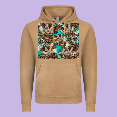 Western Cowhide Sunflower Baby Cow Vintage Hoodie Designed By Barkaloodesign
