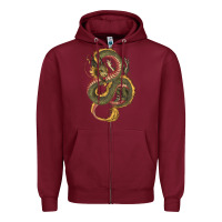 Burgundy green and yellow dragon Zipper Hoodie - RanaPortraitStore