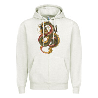 Oatmeal Heather green and yellow dragon Zipper Hoodie - RanaPortraitStore