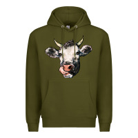 Army Green Cow Premium Hoodie - HowdyJamesFarm