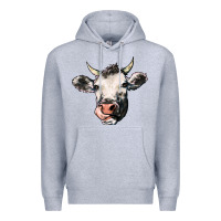 Heather Grey Cow Premium Hoodie - HowdyJamesFarm
