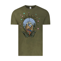 Vintage Olive compass with mountain Vintage Tee - MaliasSmallBusiness