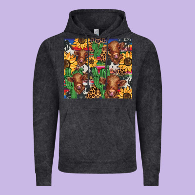Western Cactus Sunflower Highlands Cow Vintage Hoodie Designed By Barkaloodesign