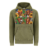 Vintage Olive western cactus sunflower highlands cow Vintage Hoodie - BarkalooDesign
