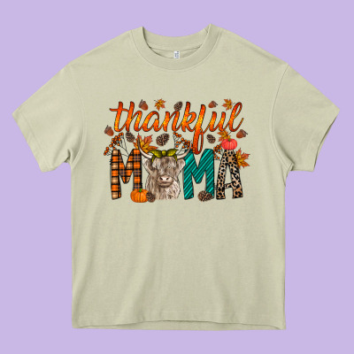 Thankful Mama Highland Cow Heavy Core Tee Designed By Racoondesign