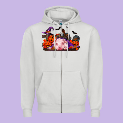 Halloween Baby Pig Zipper Hoodie Designed By Ranaportraitstore