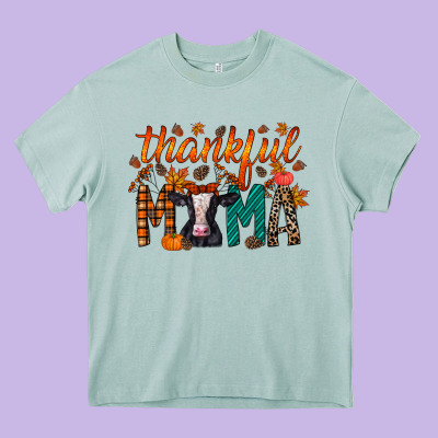 Thankful Mama Holstein Cow Heavy Core Tee Designed By Racoondesign
