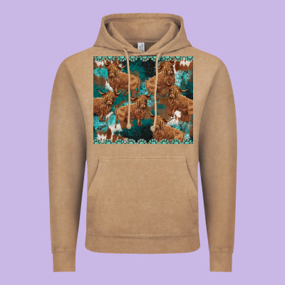 Turquoises Gemstones Cowhide Highlands Cow Vintage Hoodie Designed By Barkaloodesign