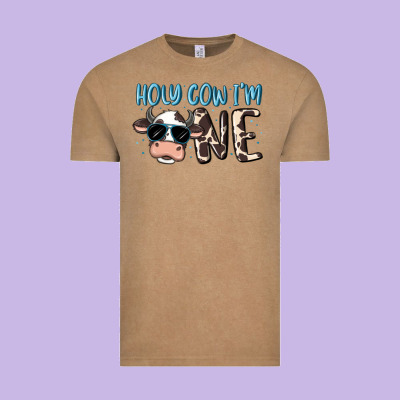 Holy Cow I'm One Vintage Tee Designed By Maliassmallbusiness