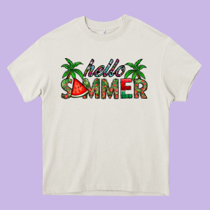 Hello Summer Heavy Core Tee Designed By Cowhidedigitalart